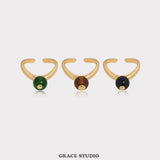 Minimalist Oval Gemstone Adjustable Gold Ring