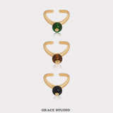 Minimalist Oval Gemstone Adjustable Gold Ring