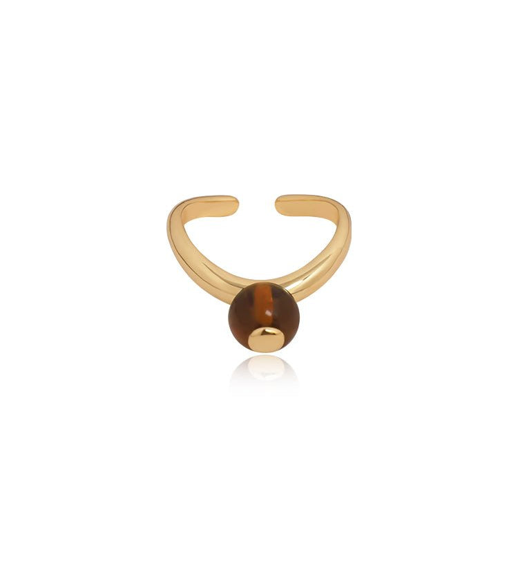 Minimalist Oval Gemstone Adjustable Gold Ring