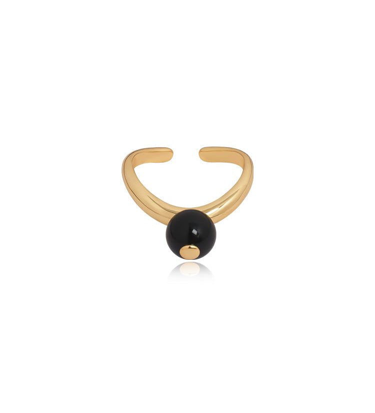 Minimalist Oval Gemstone Adjustable Gold Ring