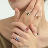 Vibrant Spherical Gemstone Adjustable Silver Ring