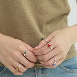 Vibrant Spherical Gemstone Adjustable Silver Ring