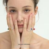 Vibrant Spherical Gemstone Adjustable Silver Ring