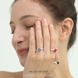 Vibrant Spherical Gemstone Adjustable Silver Ring