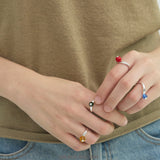 Vibrant Spherical Gemstone Adjustable Silver Ring