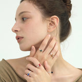 Vibrant Spherical Gemstone Adjustable Silver Ring