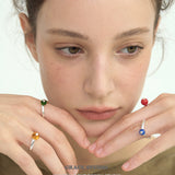 Vibrant Spherical Gemstone Adjustable Silver Ring