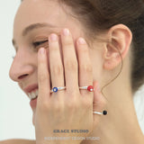 Vibrant Spherical Gemstone Adjustable Silver Ring