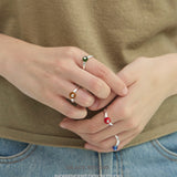 Vibrant Spherical Gemstone Adjustable Silver Ring