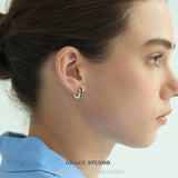 Black Inlay Structured Hoop Earrings
