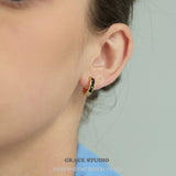 Black Inlay Structured Hoop Earrings