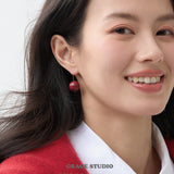 Minimalist Cinnabar Sphere Drop Earrings