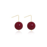 Minimalist Cinnabar Sphere Drop Earrings