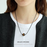 Tiger Eye & Black Onyx Bead Cord Necklace