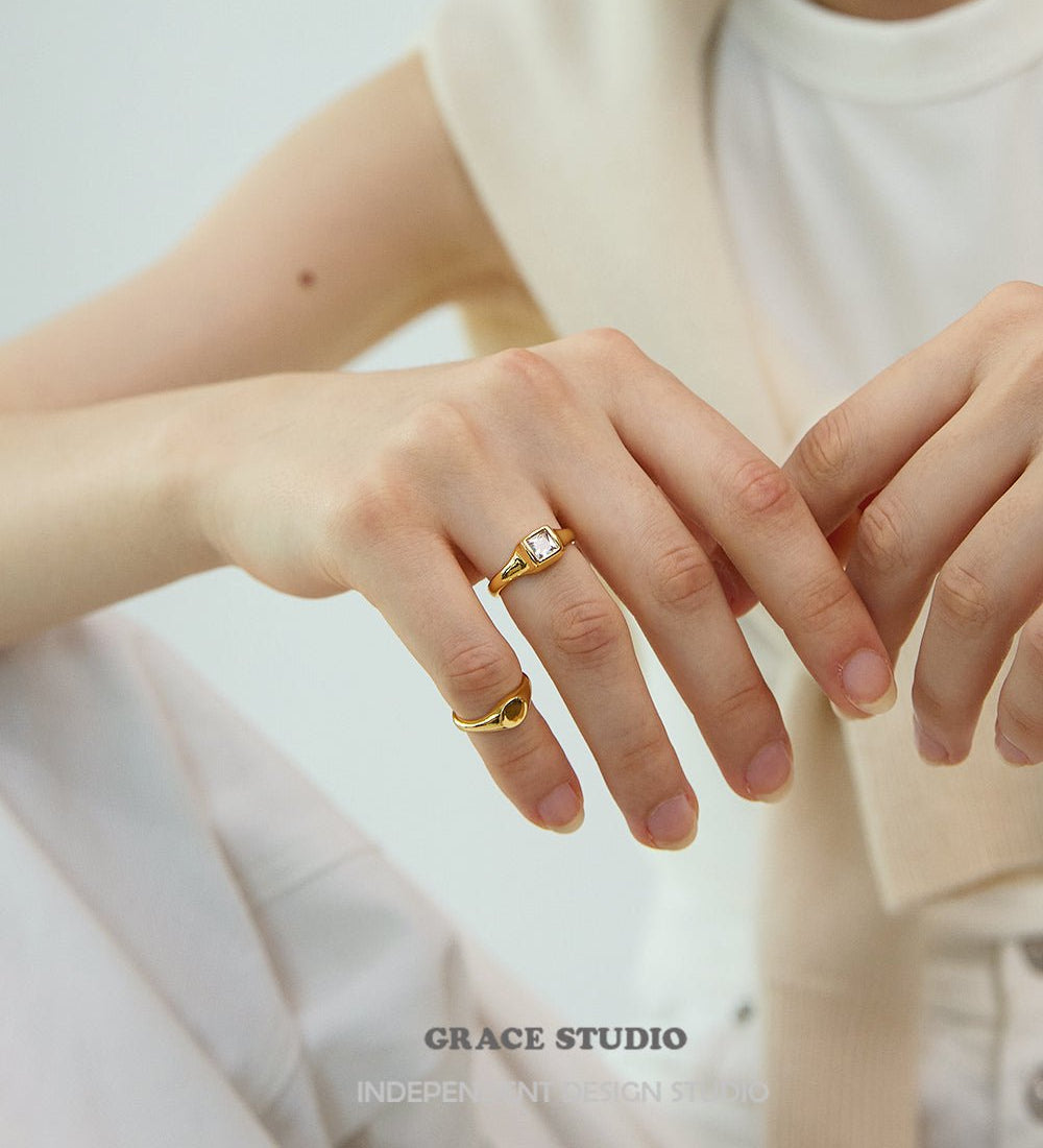 Geometric Duo Gold-Plated Ring Set - Grace Studio