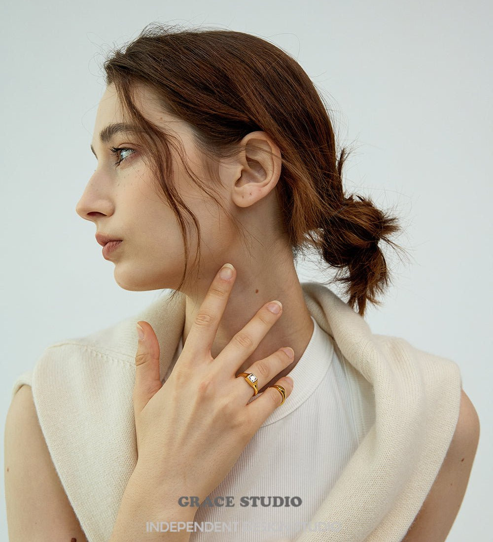 Geometric Duo Gold-Plated Ring Set - Grace Studio
