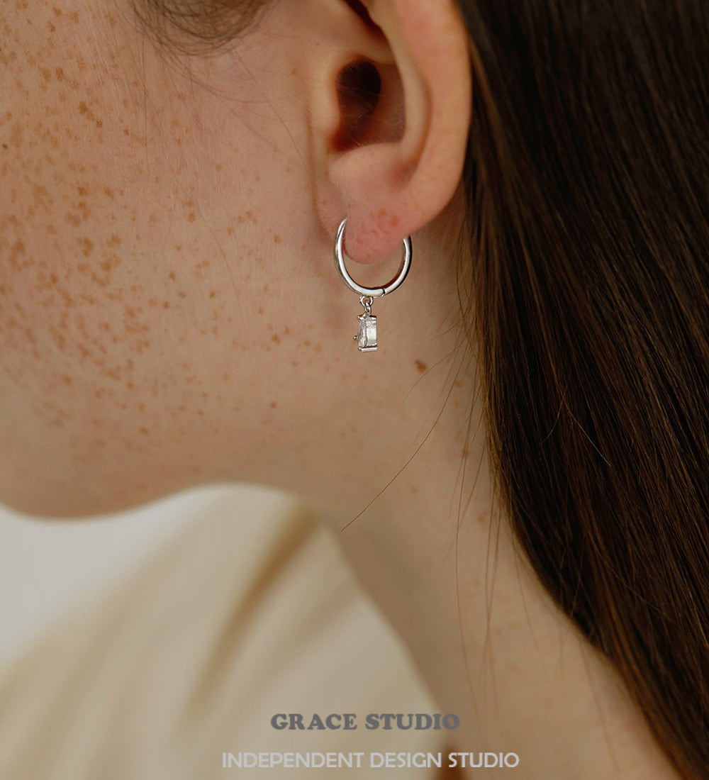 Mini Baguette Charm Hoop Earrings