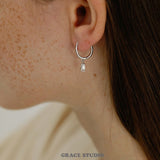 Mini Baguette Charm Hoop Earrings