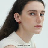 Crimson Orb Stud Earrings
