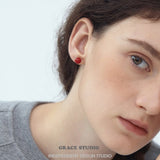Crimson Orb Stud Earrings