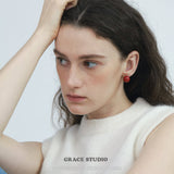 Crimson Orb Stud Earrings