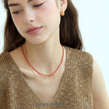 Red Crystal Beaded & Gold Chain Layering Necklaces