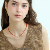 Red Crystal Beaded & Gold Chain Layering Necklaces