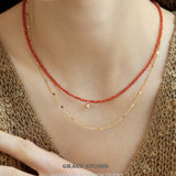 Red Crystal Beaded & Gold Chain Layering Necklaces