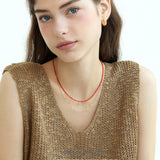 Red Crystal Beaded & Gold Chain Layering Necklaces