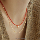 Red Crystal Beaded & Gold Chain Layering Necklaces