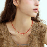 Red Crystal Beaded & Gold Chain Layering Necklaces