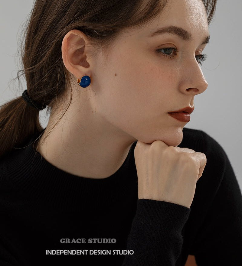Enamel Orb Vintage Stud Earrings