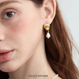 Scallop Shell Teardrop Drop Earrings