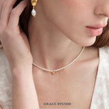 Dainty Sphere Beaded Pearl Necklace