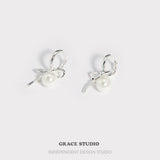 Looped Bow Pearl & Resin Drop Earrings