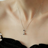 Silver Flask Pendant Necklace with Black Resin Ball