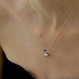 Silver Flask Pendant Necklace with Black Resin Ball