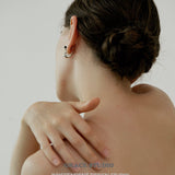 Silver Curved Teardrop Earrings with Black Resin