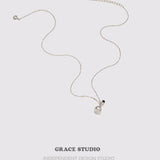 Silver Flask Pendant Necklace with Black Resin Ball
