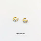 Triple Zircon Cluster Gold Huggie Earrings