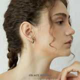 Green Enamel Gold Accent Hoop Earrings