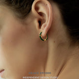 Green Enamel Gold Accent Hoop Earrings