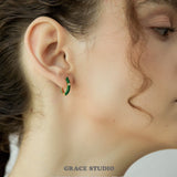 Green Enamel Gold Accent Hoop Earrings