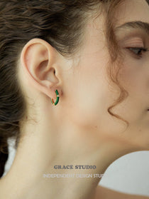 Green Enamel Gold Accent Huggie Hoop Earrings - Grace Studio