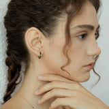 Green Enamel Gold Accent Hoop Earrings