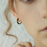 Green Enamel Gold Accent Hoop Earrings