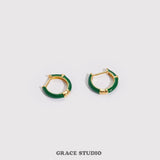 Green Enamel Gold Accent Hoop Earrings