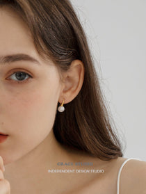 Curved Hook Pearl Drop Earrings - Grace Studio