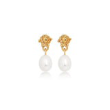 Textured Medallion Pearl Drop Earrings