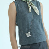 Embossed Silver Rectangle Pendant Necklace